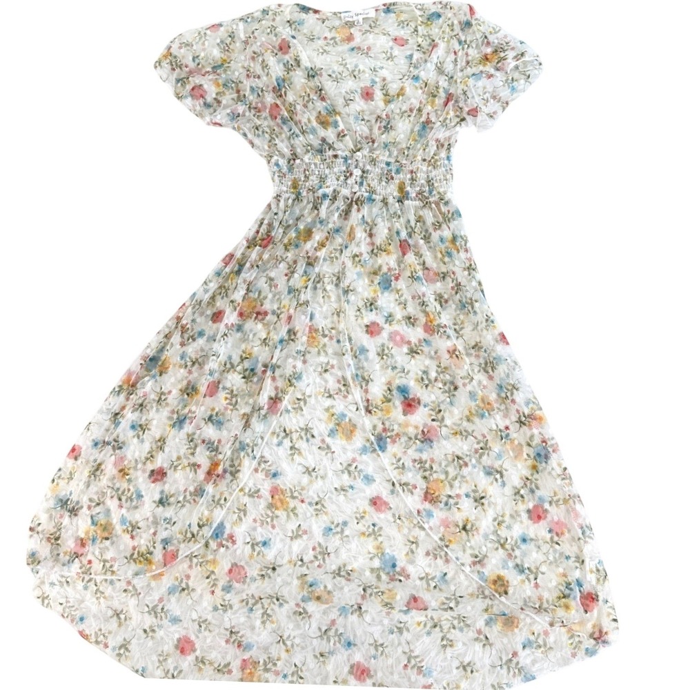 Daily Special White Floral Mesh Sheer High Low Dress Small Romantic Cottagecore